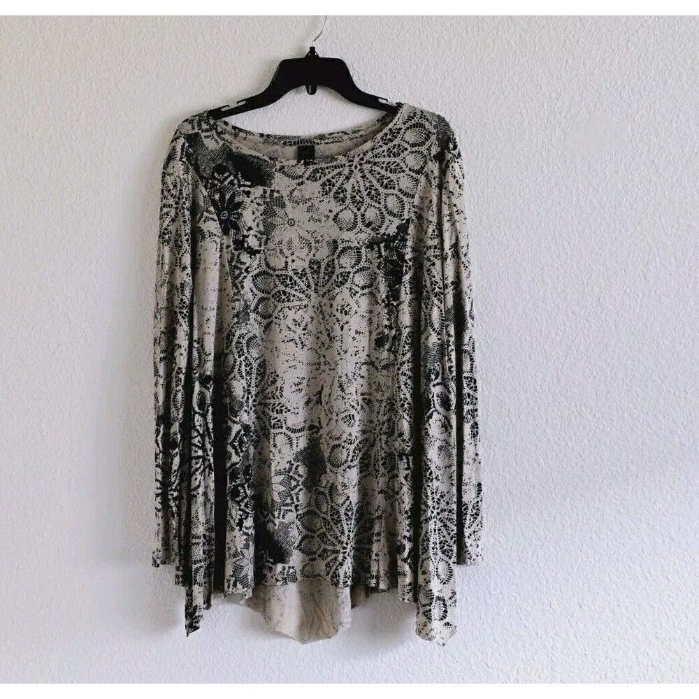 Peruvian Connection Tunic Top Lagenlook Floral Swing Hem Pima Cotton Modal XS/S